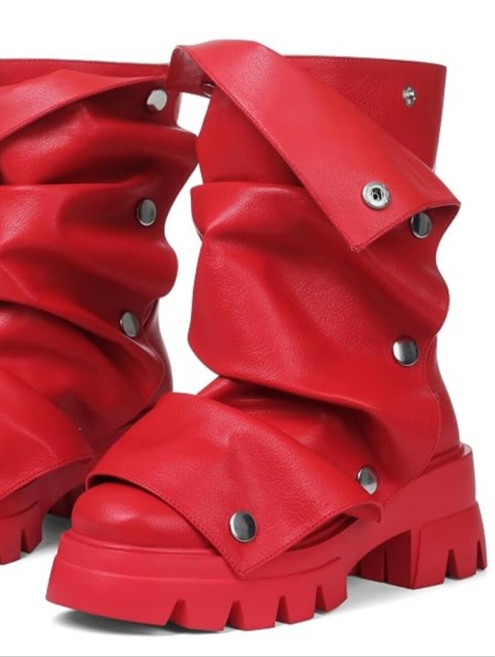 AZALEA WANG Chunky Red Slouch Knee-High Boots - Women's Fashion Boots - Picture 2 of 9
